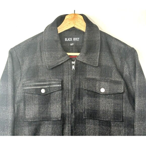 Black Rivet Womens Wool Blend Jacket Y2K Full Zip Gray Plaid Size X-Large (16) - Picture 3 of 13